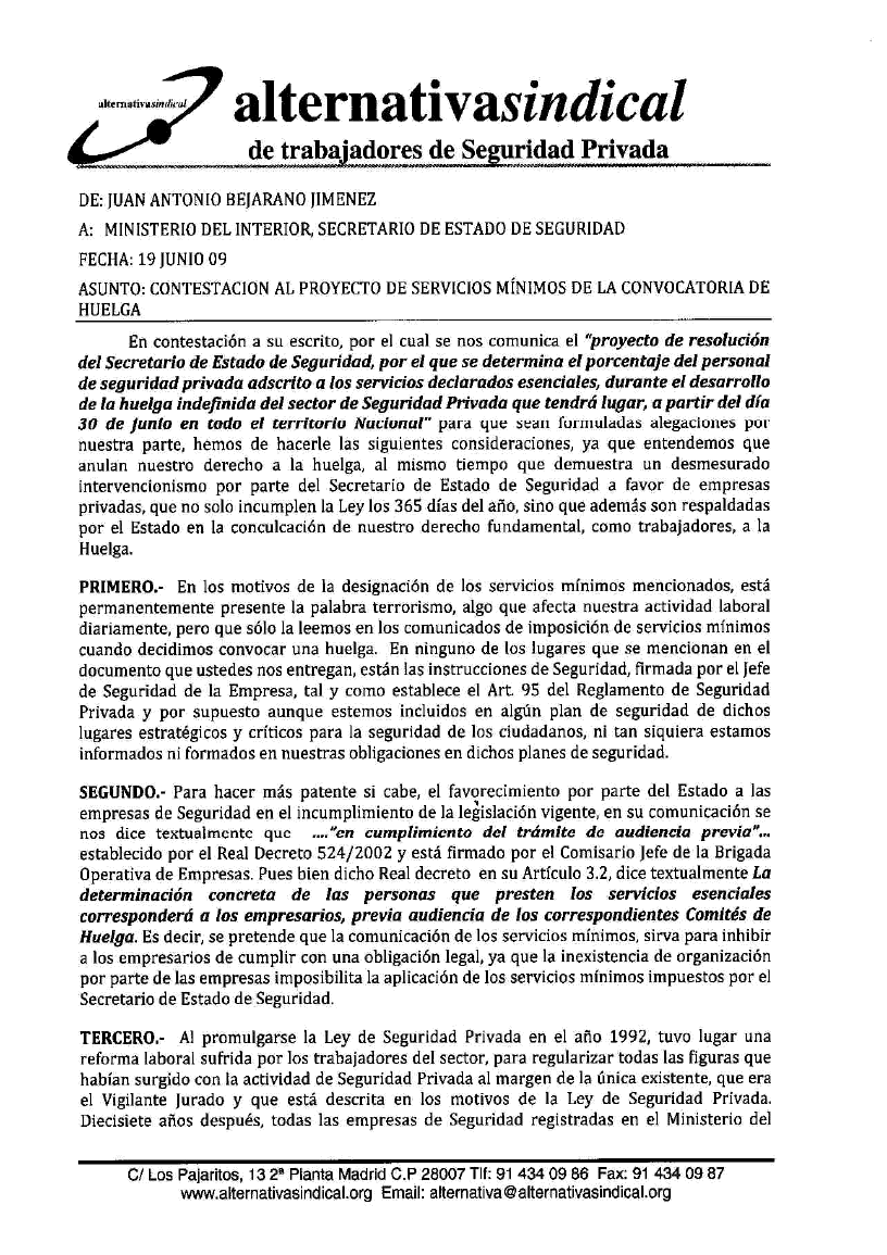 SOBRE SERVICIOS MÍNIMOS EN LA HUELGA DE SEGURIDAD PRIVADA Alegac10