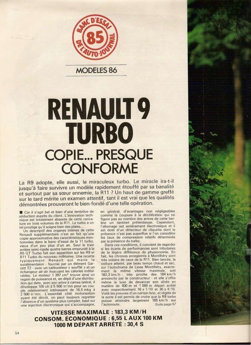L'Auto Journal de juillet 1985 : banc d'essai R9 turbo Numari13