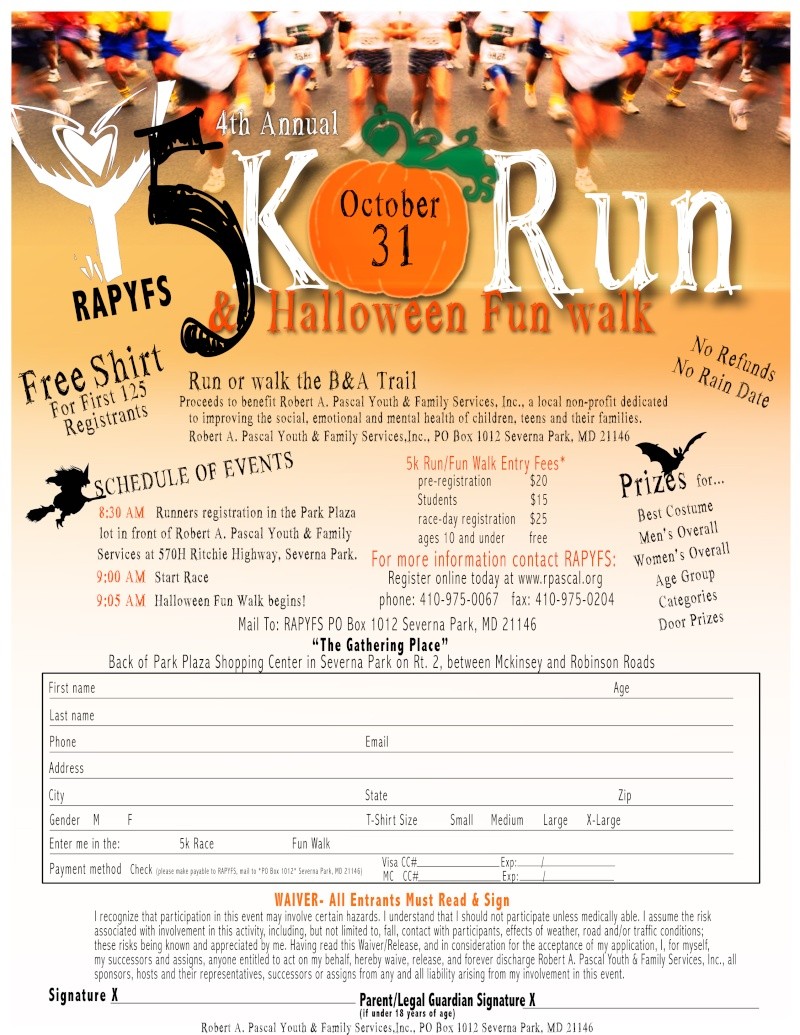 5K fun walk to benefit RAPYFS October 31st Newfly10