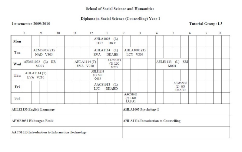 TIME TABLE FOR L3 STUDENT Dcl310