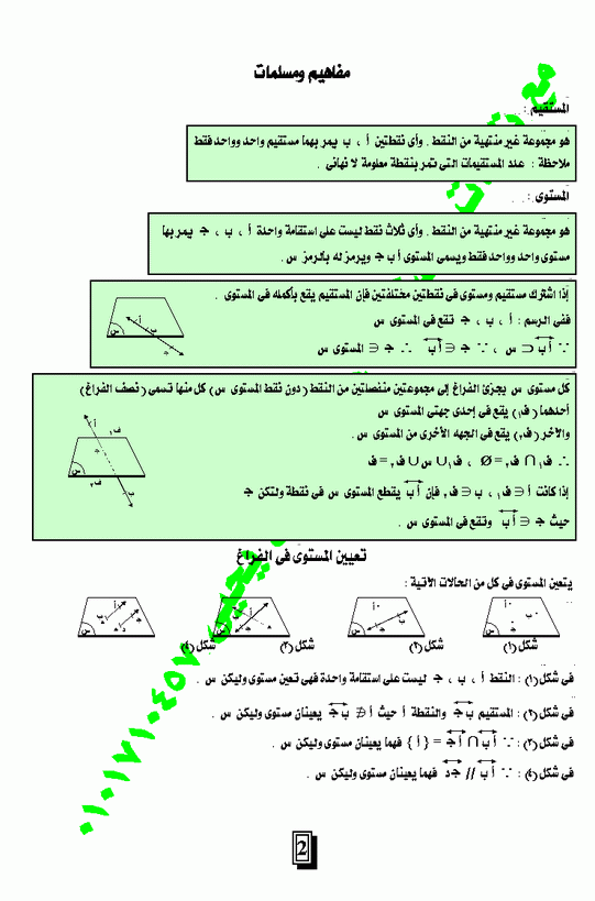 الهندسة الفراغية المستقيمات والمستويات  Micro292