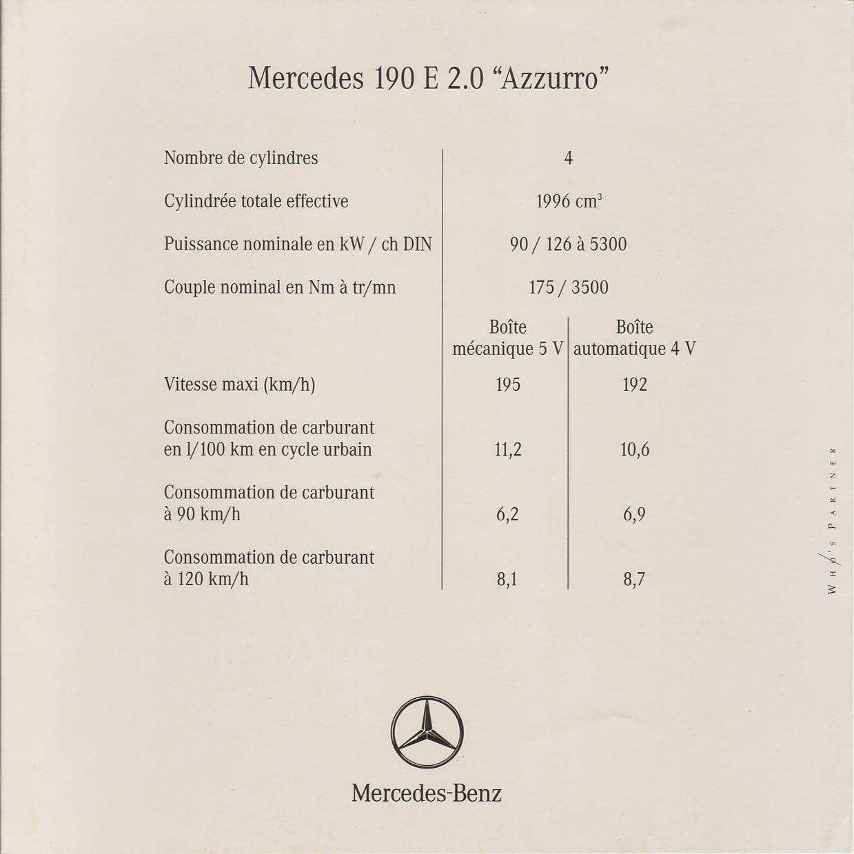 (W201): Catálogo edição especial Azzurro 190E 2.0 - francês  7e110b10