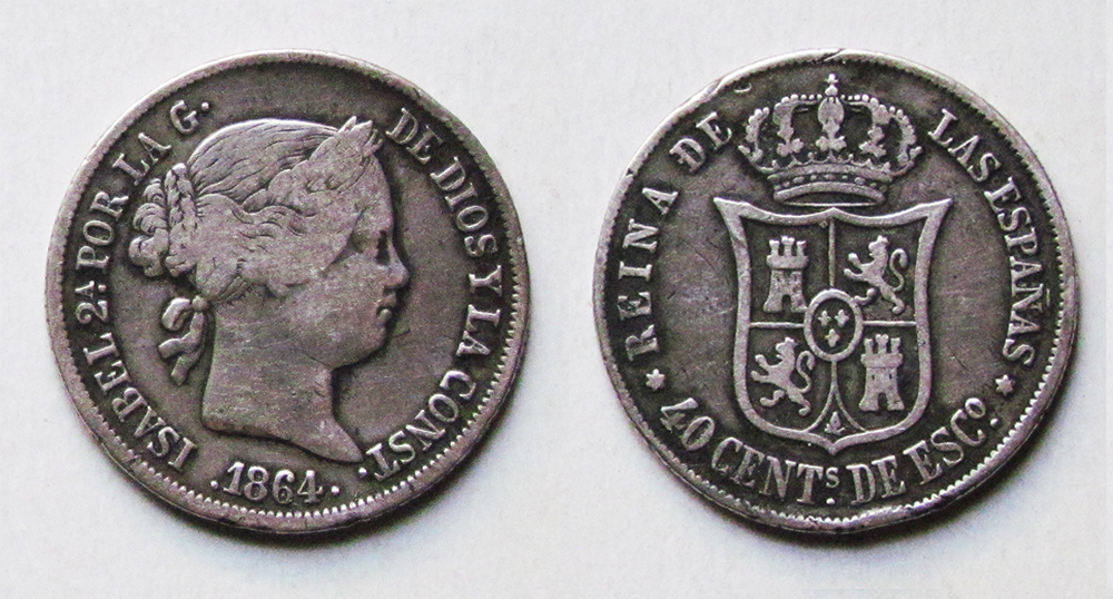40 Céntimos de Escudo de 1864. Isabel II. 40_cen11