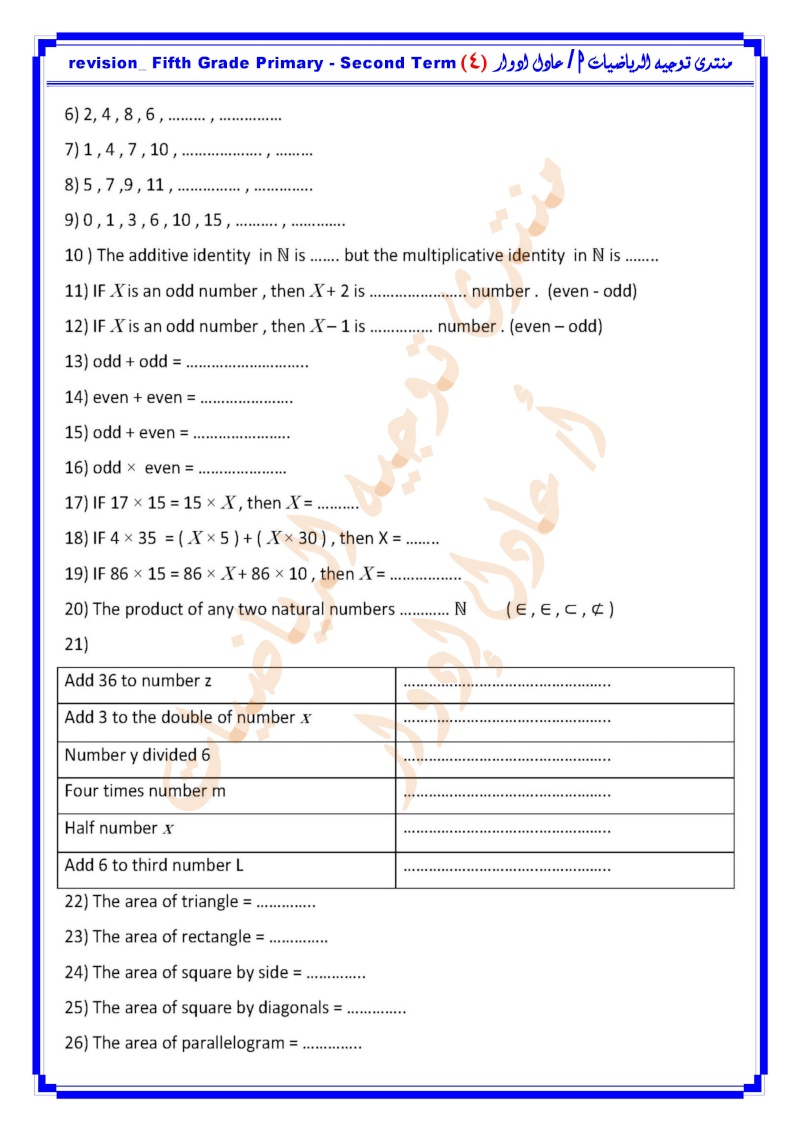   Final Net revision_ 5 Grade Primary – 2nd Term الخامس الأبتدائى 000414