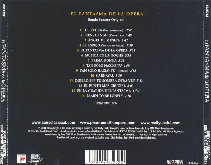 fantasma de la opera soundtrack doblada al español latino Traser10