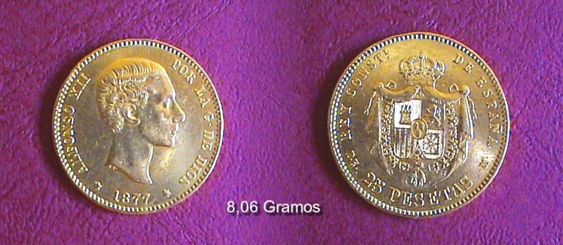 25 Pesetas de Alfonso XII del 1877, Madrid. Revers21