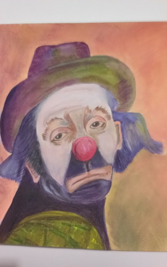 (Acrylique) sur papier - clown triste 2 d'après original trouvé sur internet 20160210