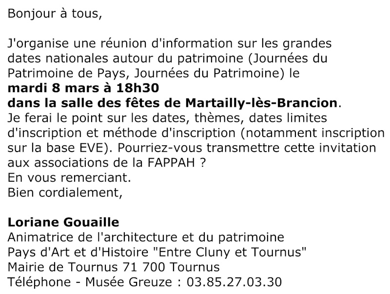 Réunion d'information - Événements nationaux sur le patrimoine mardi 8 mars Martailly lès Brancion 112