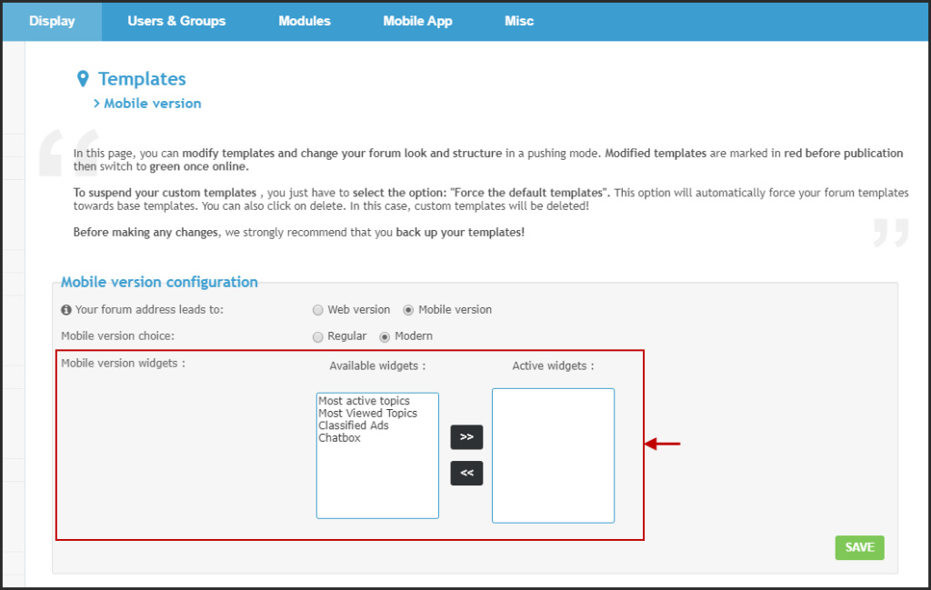 Widgets are currently available on the modern mobile version of the forums 13-12-10