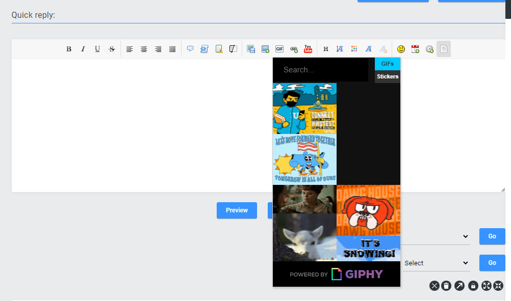 New : Add GIFs in your messages via a new button in the editor Giphy-15