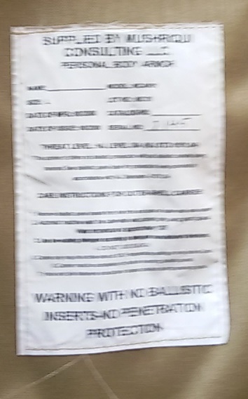 2008 contract Mushriqui consulting body armor. Iraqi or Afghan? 2016-012