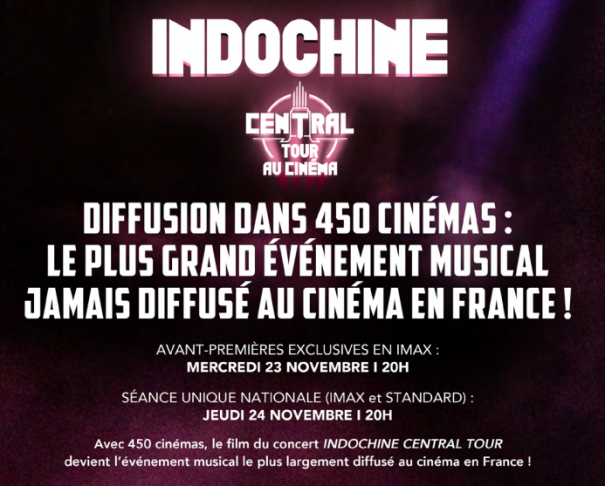 Cinéma : le concert d'Indochine en même temps dans 450 salles de France Indoch10