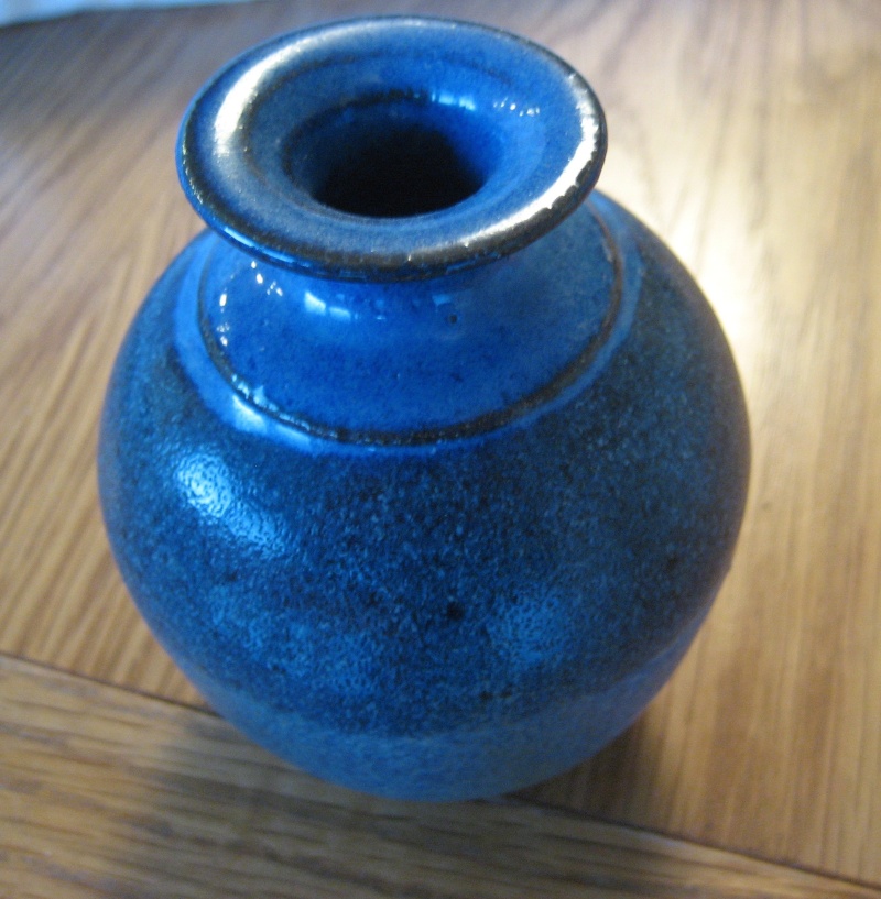 Bud Vase With Blue Glaze Stamp Obscured By The Glaze. Img_2819