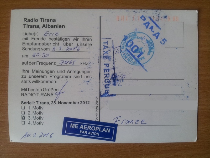 QSL de radio Tirana Tirana11