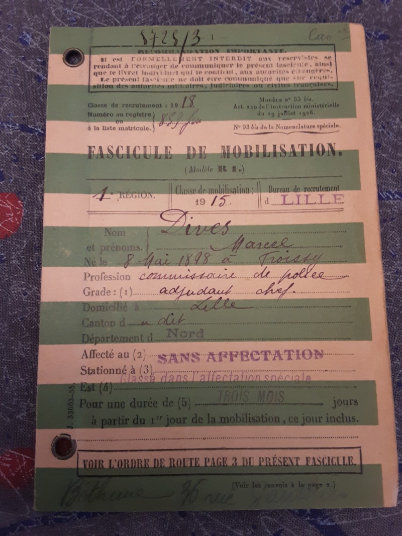 documents Commissaire de Police 1929 - 1939 fascicule de mobilisation Pas de  Calais 1940 - PHILPENS - JUILLET 5 et fin pour le mois 20190749