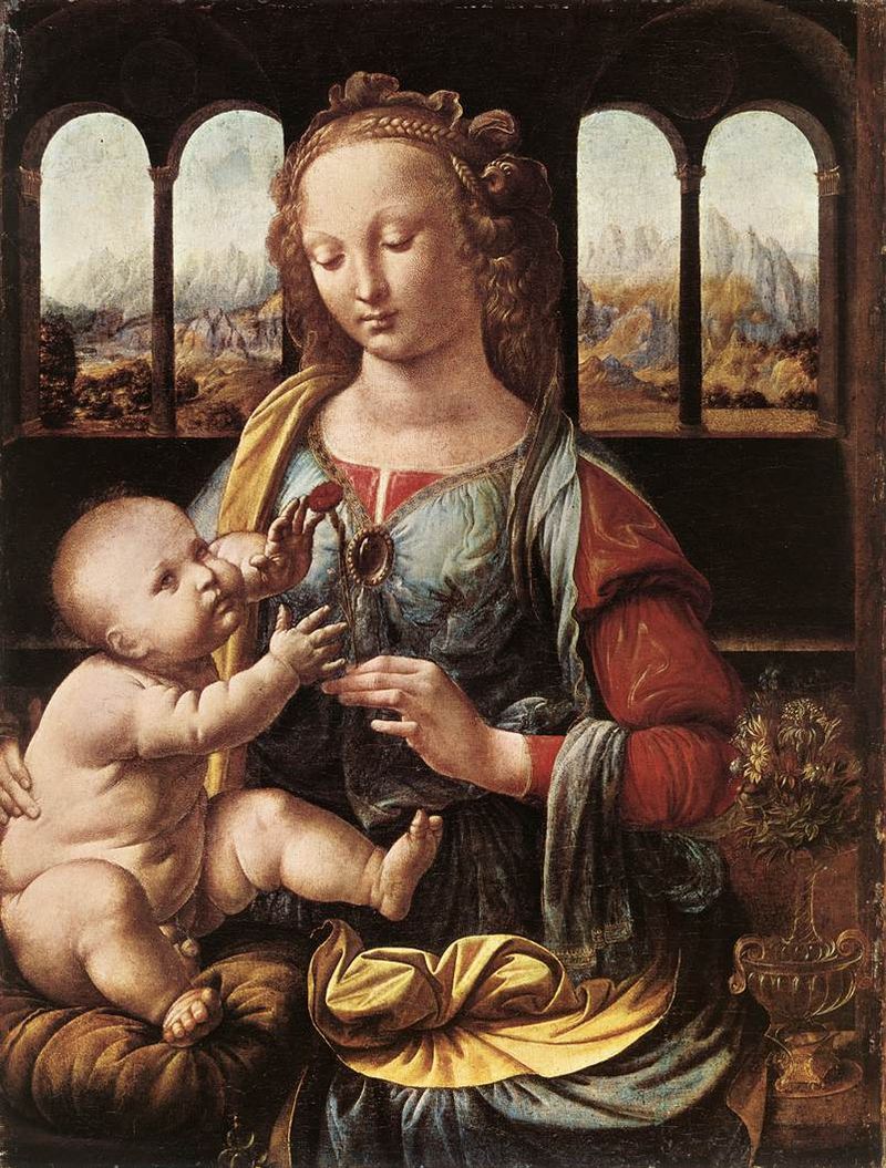 La Madonna del Garofano,  Leonardo da Vinci, 1473;  olio su tavola (62x47,5 cm) Madonn10