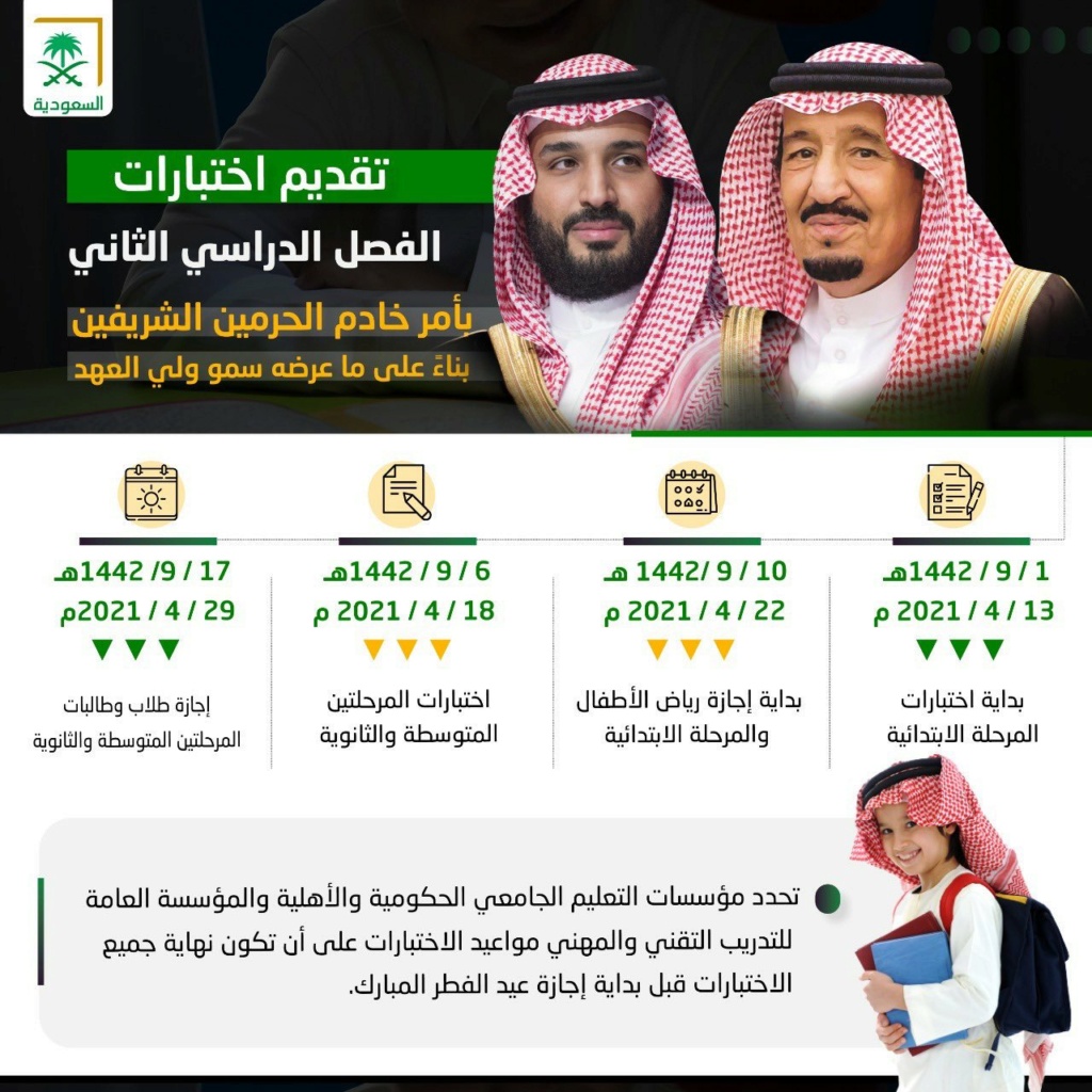 التقويم الدراسي الجديد بعد تقديم اختبارات الفصل الثاني 1442 Exwnqw10
