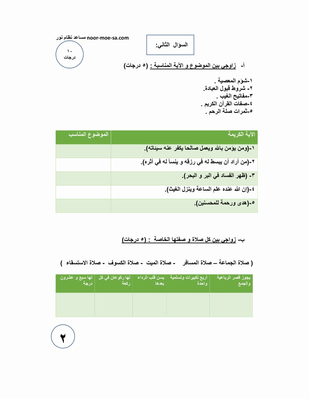 اختبار الدراسات الاسلامية اول متوسط الفصل الدراسي الثالث 1445 pdf Yoo_ac10