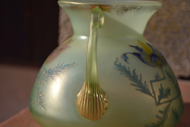 Vase à anses, Soufflé Pontil, Tiges des fleurs géométriques peintes, Murano? XIX ème ? Dsc_2431
