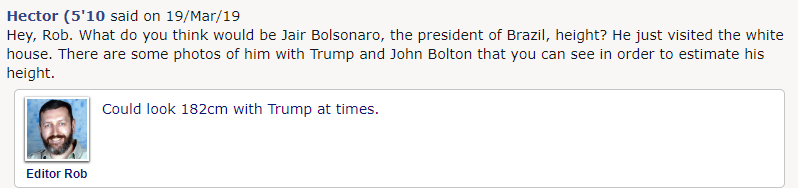 ¿Cuánto mide Jair Bolsonaro? - Altura - Real height Bholso10