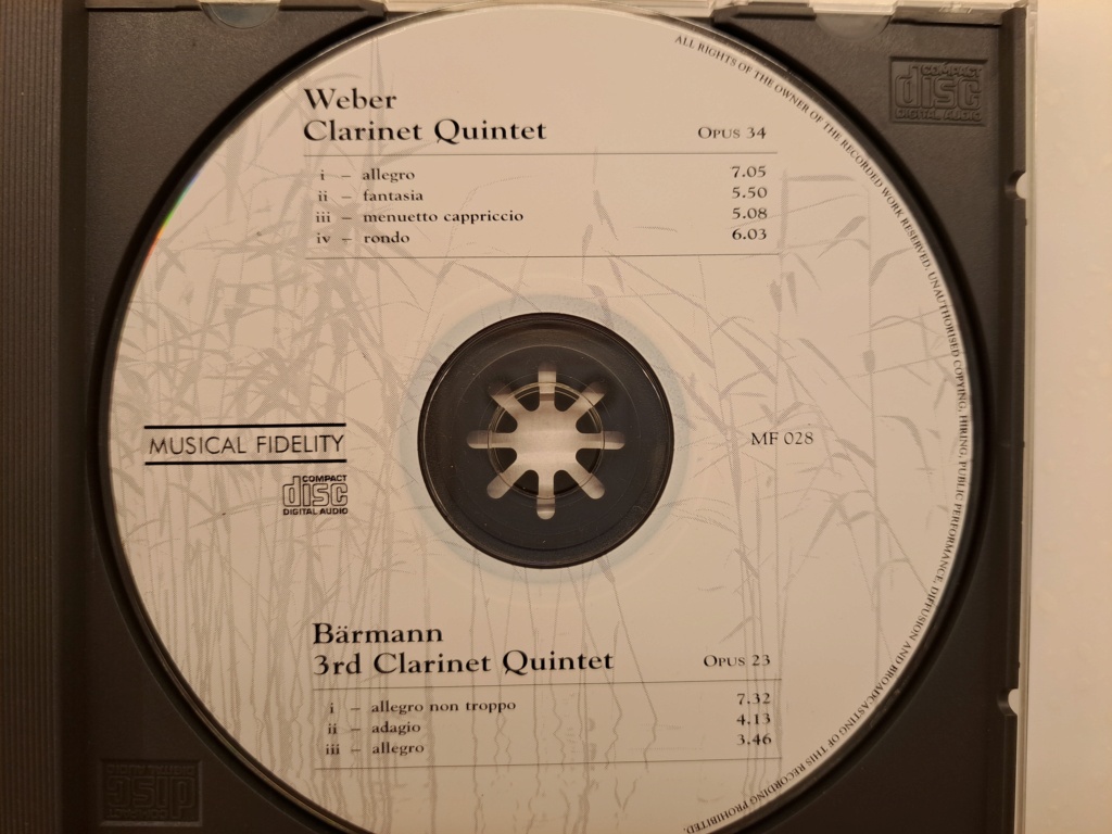 Weber - Clarinet Quintet (OPUS 34). Barman- 3rd Clarinet Quintet  (OPUS 23). 1999 Musical Fidelity Limited, London. Clarinet, Violin,  Viola, Cello 20230467