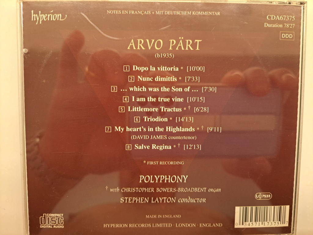 Triodion - Arvo Pärt, Polyphony, & Stephen Layton. 2003 Hyperion Records, London. Made in England 20230508