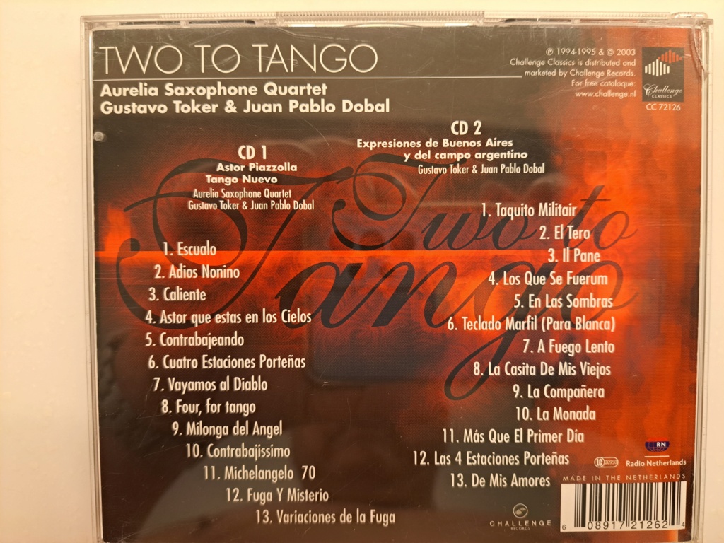 Two To Tango - Aurelia Saxophone Quartet & Toker Aurelia Saxophone Quartet - Gustavo Toker. 2 CDs. 2003 Challenge Classics. Made in the Netherlands 20230535