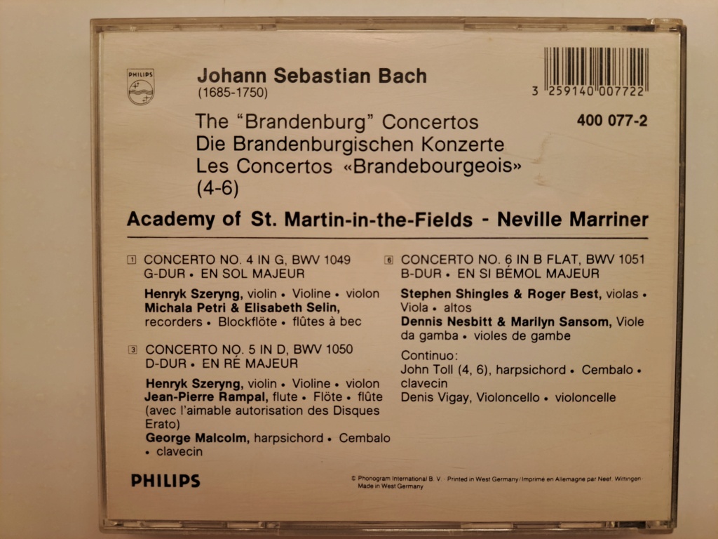 Johann Sebastian Bach - The Brandenburg Concertos Nos. 4, 5, 6 . 1983  Philips / Phonogram International. Made in West Germany. Original first Pressing CD  20230609