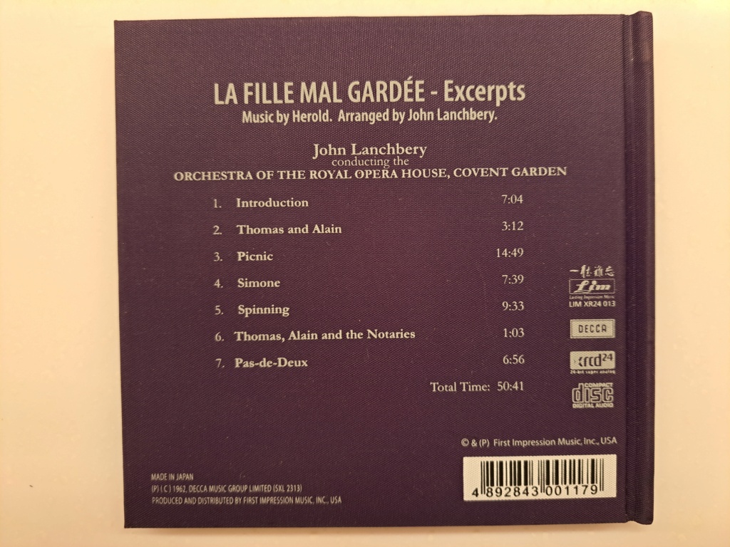 FIM LIM XR24 013 - Herold: La Fille Mal Gardee - Excerpts. John Lanchbery 20230892