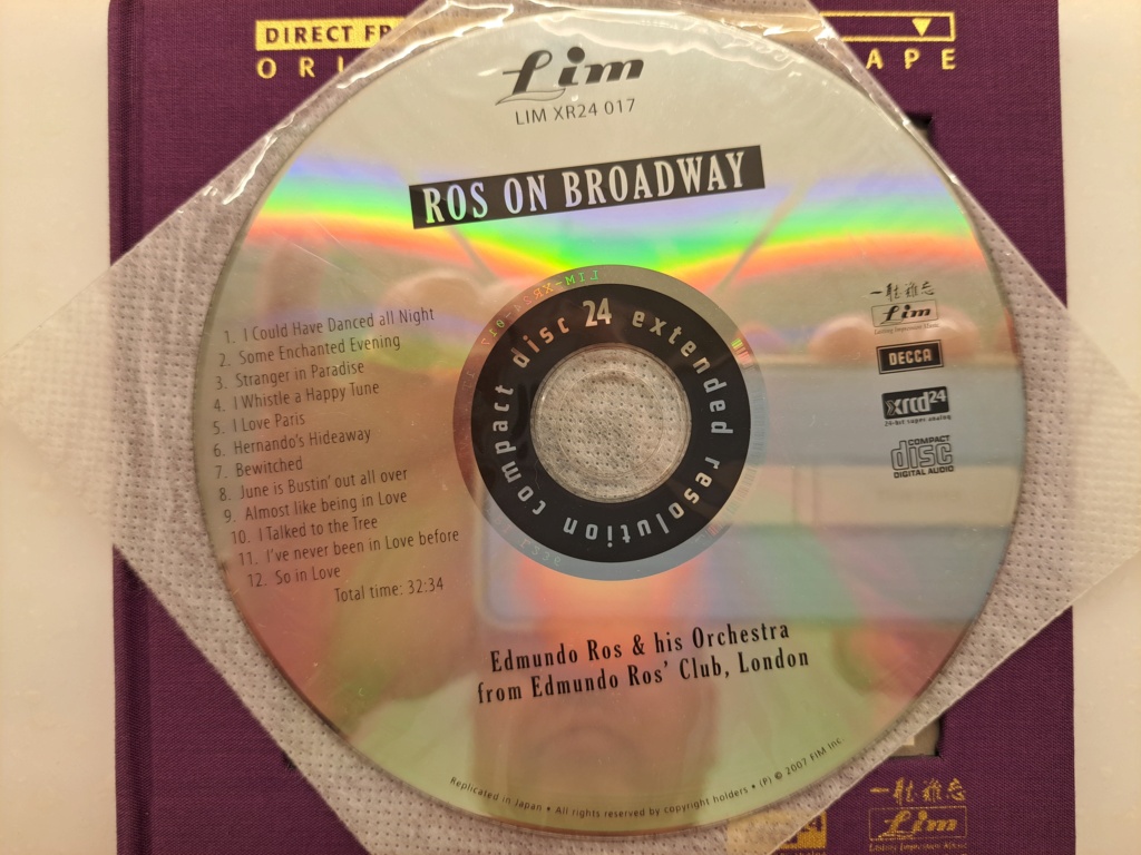 Edmundo Ros and His Orchestra, London.   Ros on Broadway   Lasting Impression Music, LIM XR24 017, 2006 FIM LIM. 1958 DECCA. Made in Japan by JVC 20230906