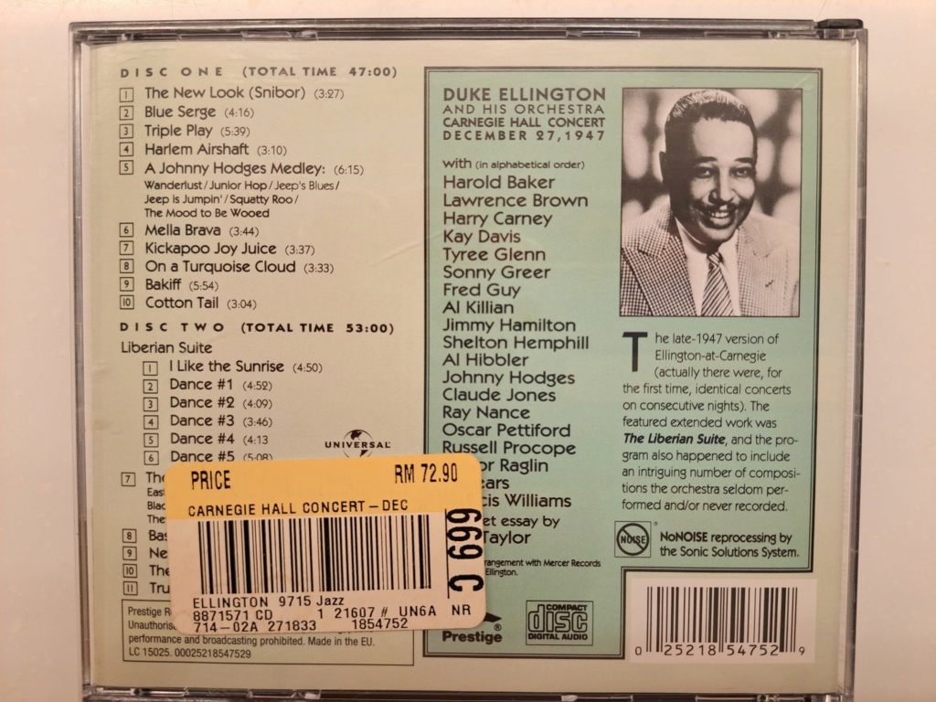 Duke Ellington - The Carnegie Hall Concerts (December 1947) 2CD 1991 PRESTIGE  RECORDS.  MADE IN EU.  Jazz music 20230923