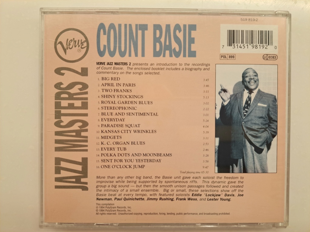 Verve Jazz Masters, Vol. 2 by Count Basie (CD, 1994 Polygram Records). Made in Germany by Universal M&L. 20230954