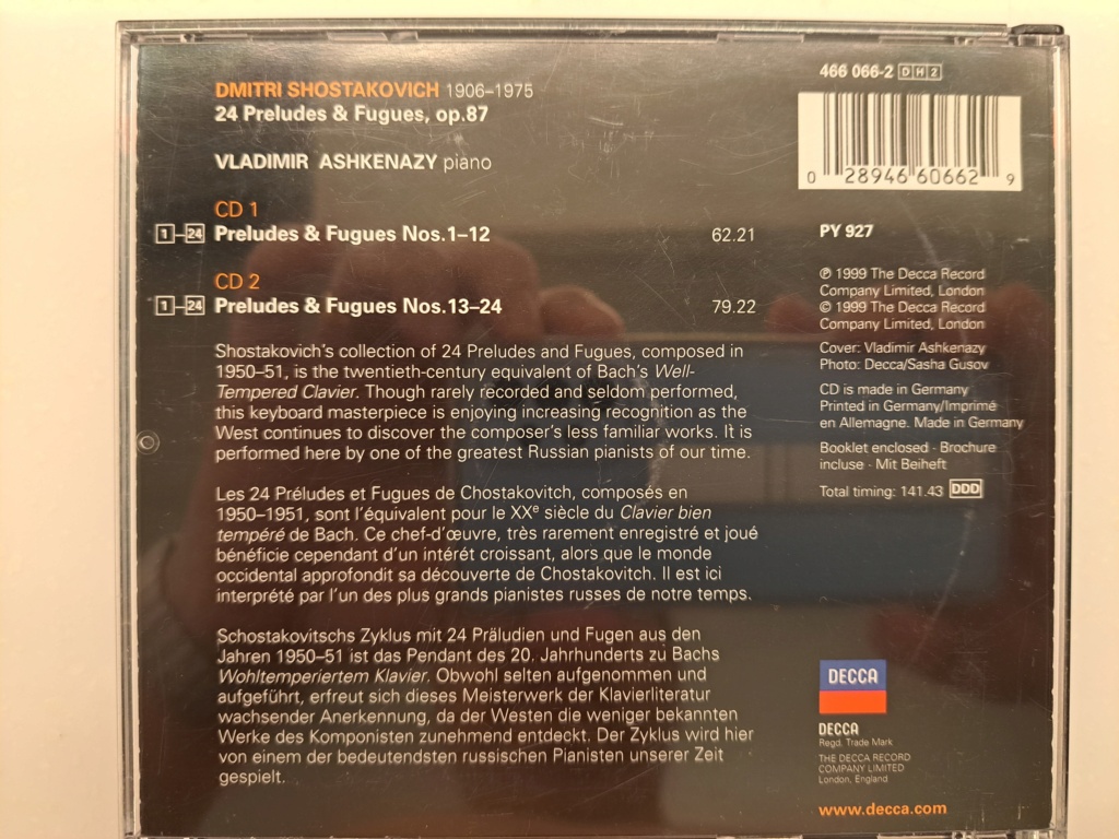 Shostakovich: 24 Preludes & Fugues, Op. 87 (2 CD Set, 1999 Decca) Vladimir Ashkenazy. Made in Germany 20230985