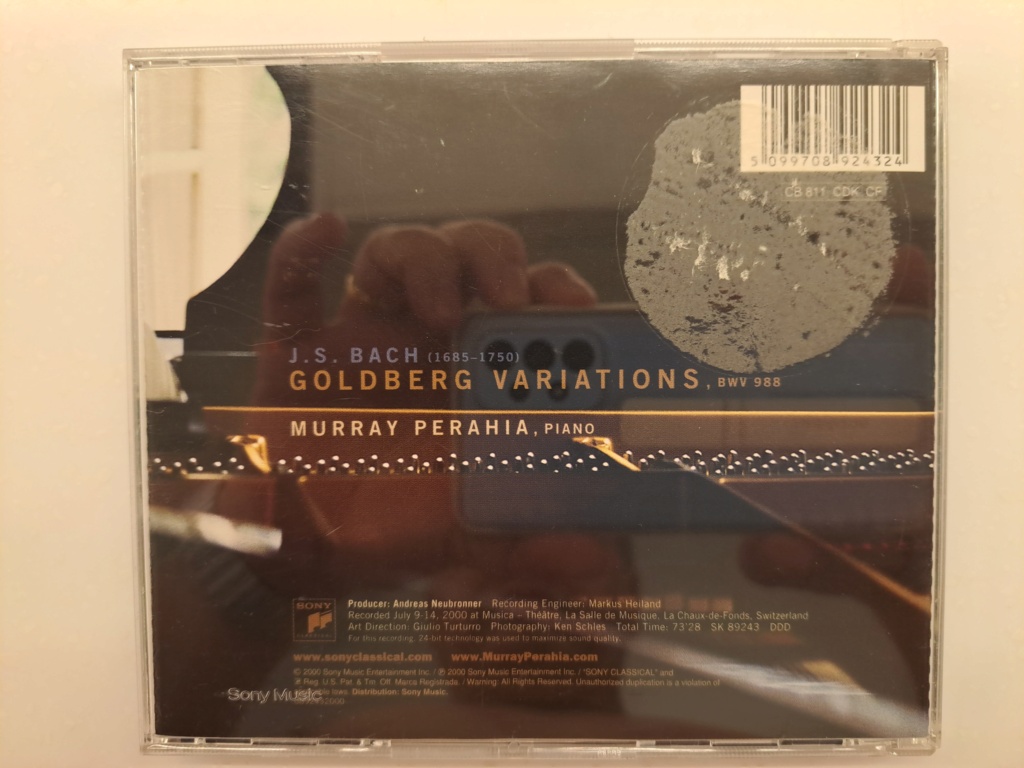 Bach: Goldberg Variations - Murray Perahia, solo piano.  2000 Sony Music.  Made in EU 20230993