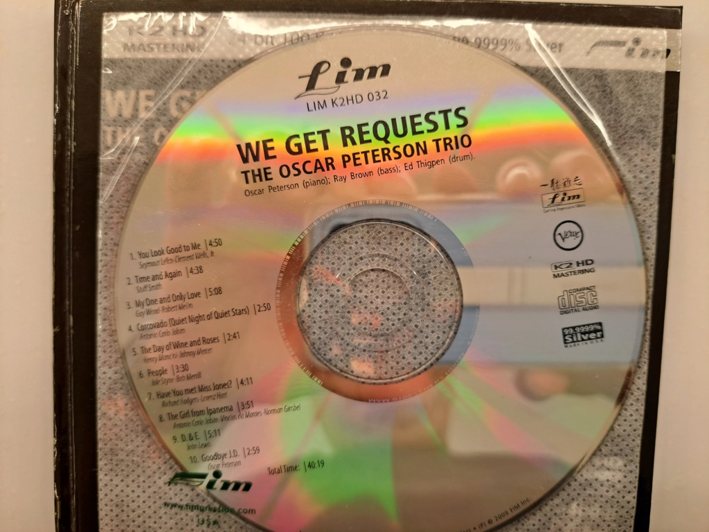 FIM LIM K2HD 032 - We Get Requests, The Oscar Peterson Trio. 1964 Verve Music. 2009 FIM Remastered by K2 HD 24-Bit 100 KHz Mastering. 99.9999% Silver CD. Made in   USA. 20231077