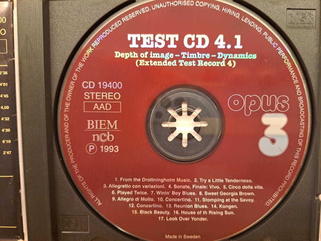 Opus 3: TEST CD 4.1 - Depth of Image- Timbre-Dynamics. Collection of Jazz, Acoustic and Classical audiophile recordings from Opus 3 catalog. 1993 Opus 3. Made in Sweden by DCM. 20231141