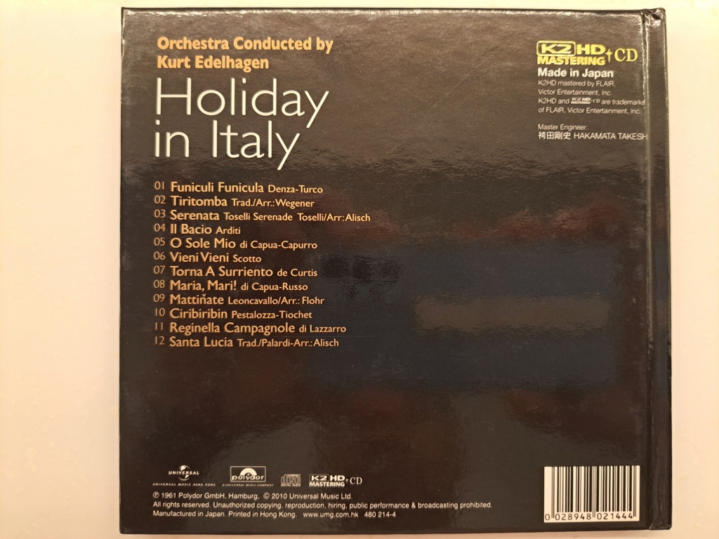 Holiday In Italy - Kurt Edelhagen. Japan K2HD 100KHz/24bit Audiophile K2 CD. 1961 Polydor. 2010 Universal Music. Made in Japan 20231208