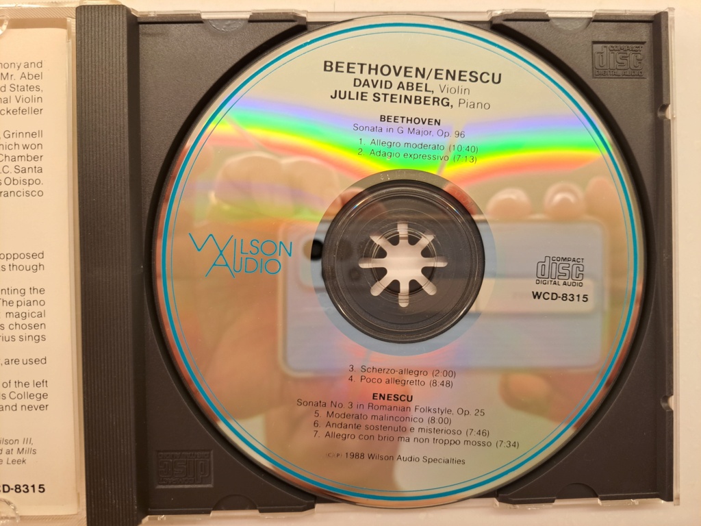 Wilson Audio Specilties: - Beethoven: Sonata in G Major, Op. 96: Enescu: Sonata No. 3, Op. 25 -  David Abel, violin and Julie Steinberg, piano.  A Wilson Audiophile Definitive Recording. 1988 Wilson Audio Specialties. A very rare, first pressing CD. 20231226