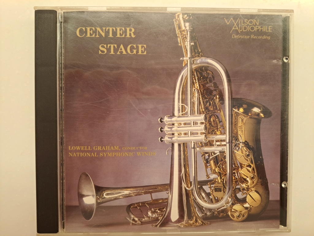 Wilson Audio Specialties: - Center Stage - Lowell Graham, conductor - National Symphonic Wind. A Wilson Audiophile Definitive Recording. 1988 Wilson Audio Specialties. A very rare, first pressing CD. 20231236