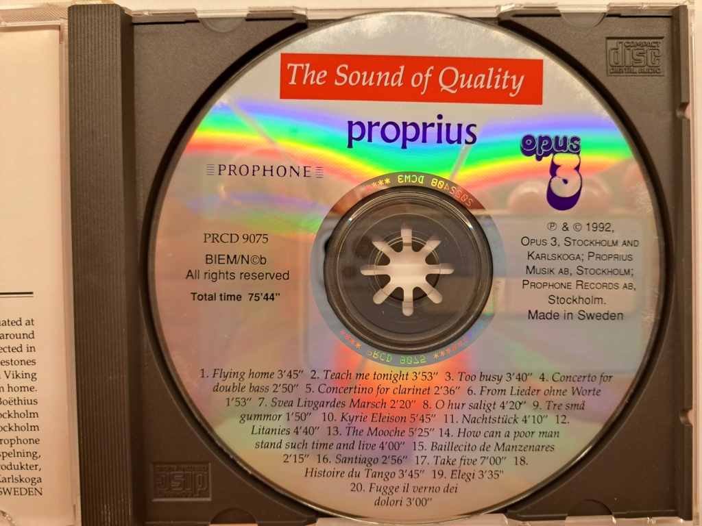 The Sound of Quality! Sampler from the Leading Audiophile Record Companies in Scandinavia. Proprius / Prophone / Firma Ljudinspelning / Opus 3 Labels. 20 titles. 1992 Opus 3. Made in Sweden. Rare collector's CD. 20231252