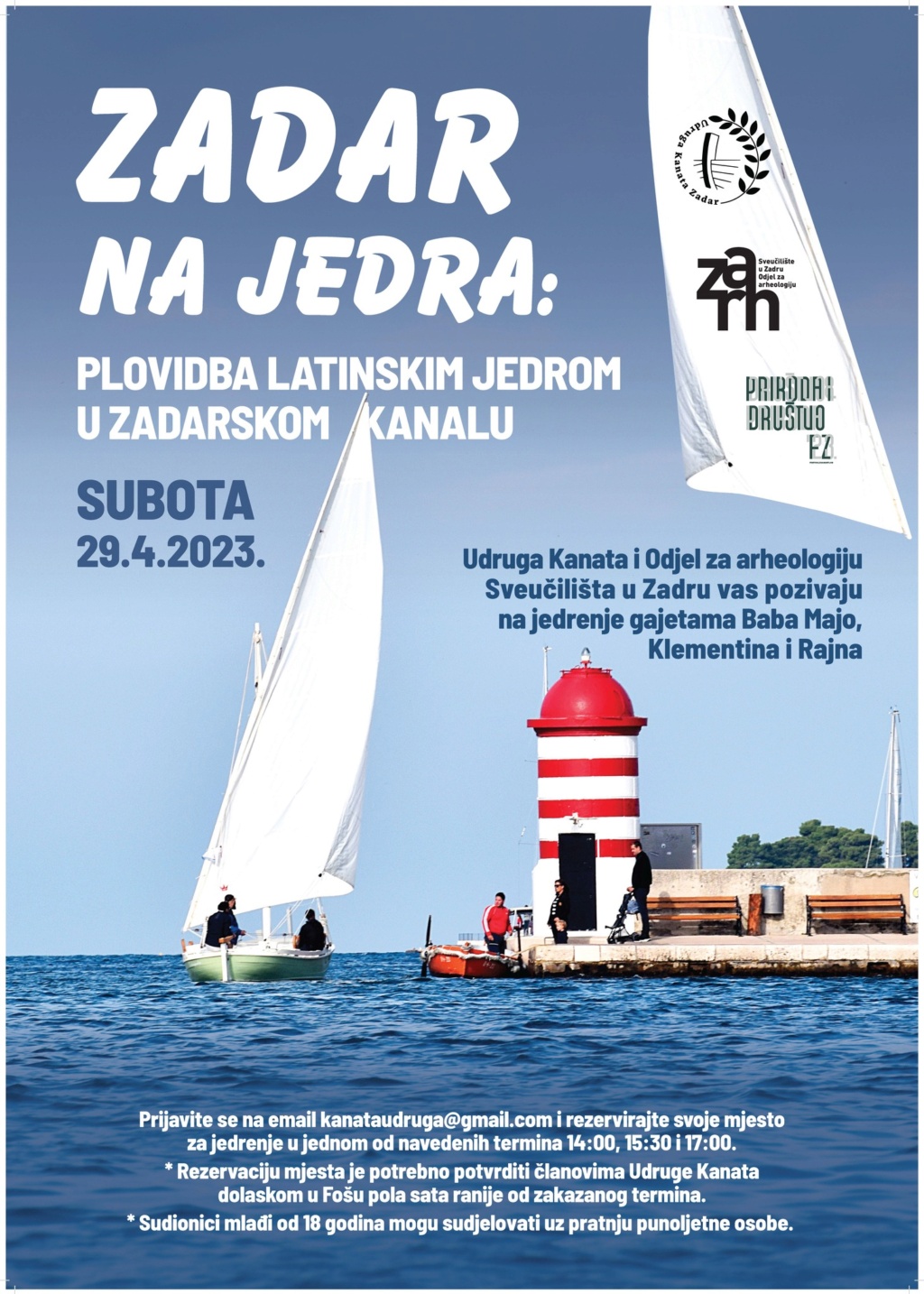 Zadar na jedra: plovidba latinskim jedrom u Zadarskom kanalu - subota 29.04. Kanata10