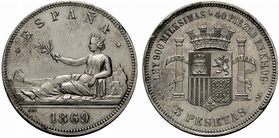 Moneda 5 pesetas 1869 8650l10