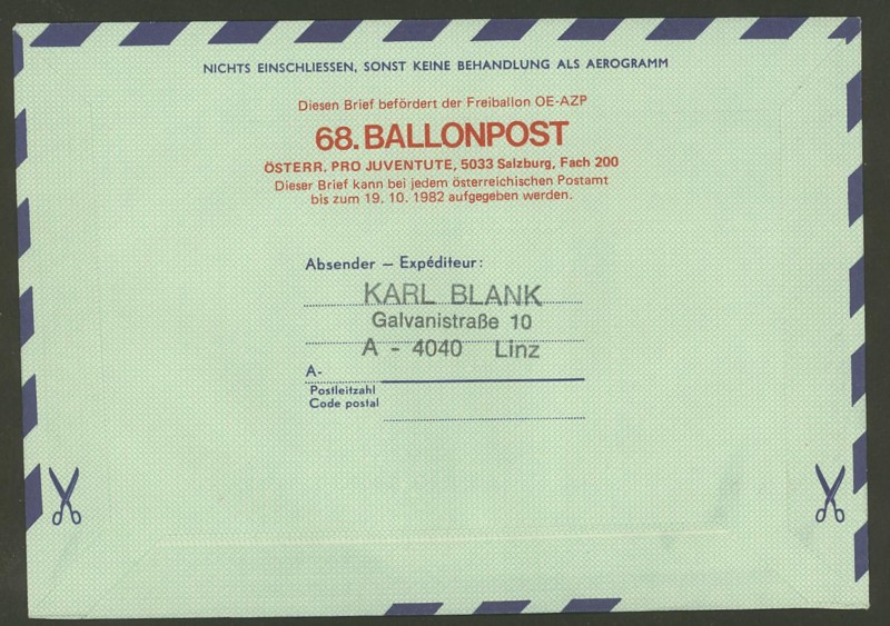 ballonpost - Die Privatganzsachen der österreichischen Ballonpost Ballon61