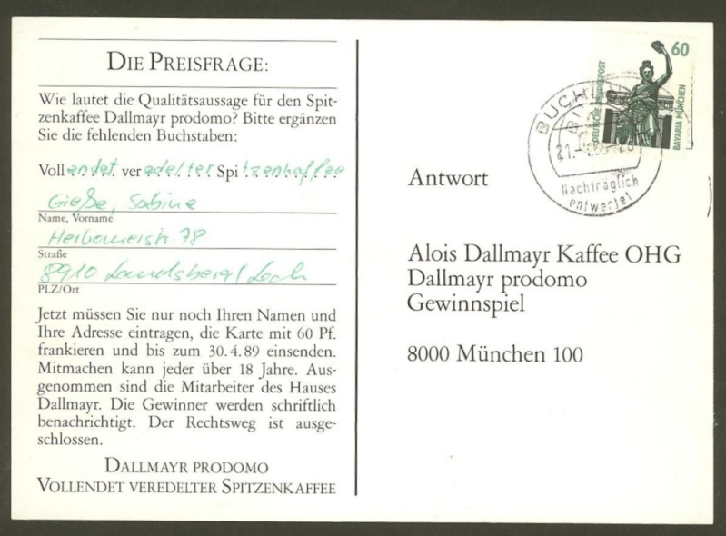 Nachträglich entwertet - Stempel aus Deutschland Buchlo10