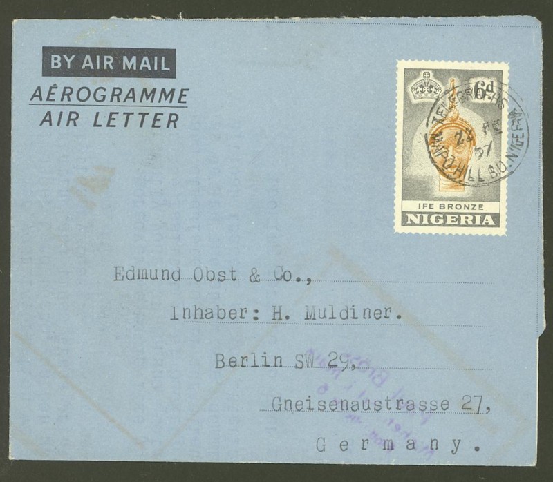 Aerogramme (Luftpostfaltbriefe) aus Afrika - bedarfsgebraucht Nigeri10