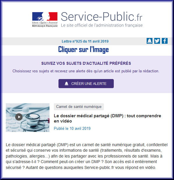 La lettre N° 925 de "Service Public" pour le 11 Avril 2019 92510