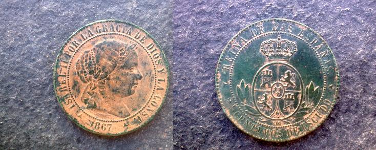 Céntimo de Escudo de Isabel II del 1867. Anv20