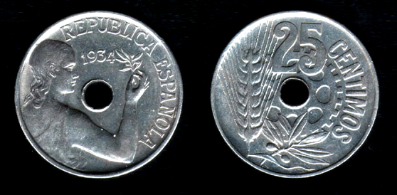 2ª REPÚBLICA - 25 Céntimos de 1934. Rev40