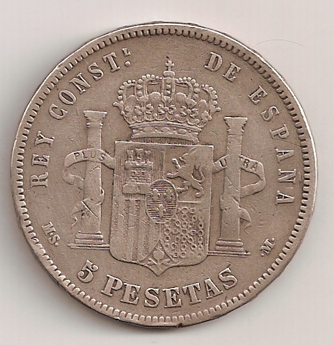 5 Pesetas de Alfonso XII del 1885, Madrid. Rev_0032