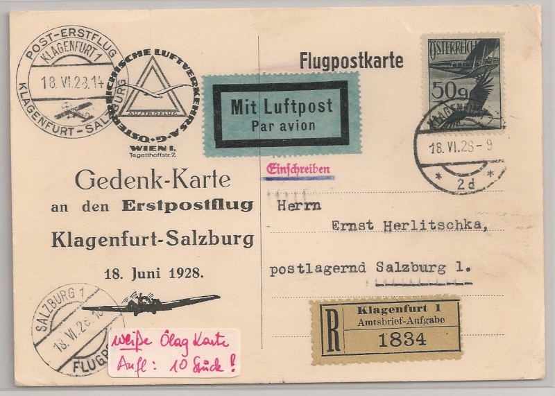 flugpost - rwh's Luftpostsammlung Österreich erste Republik Klagen11